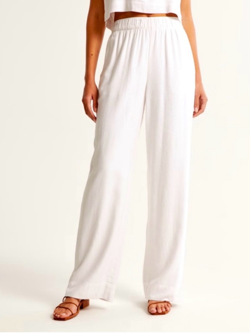 Abercrombie & Fitch White Wide-Leg Linen Pull-On Pants